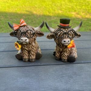 Hobby Lobby Brown Highland Cow Figurines with Orange Accents